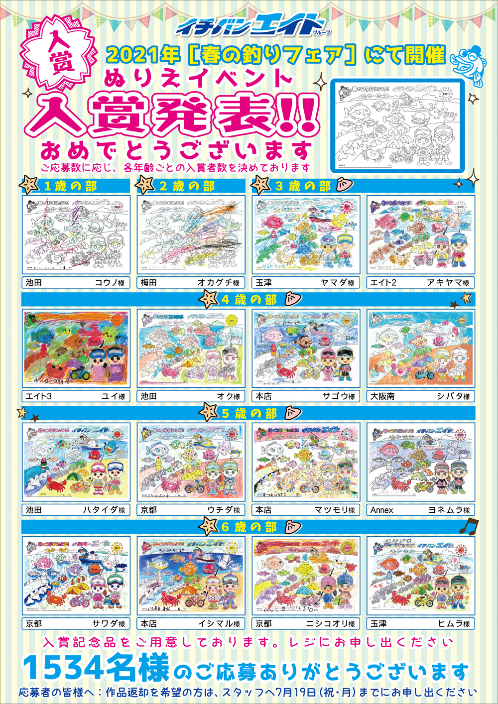 2021 春の釣りフェア ぬりえイベント入賞発表 1~6歳の部