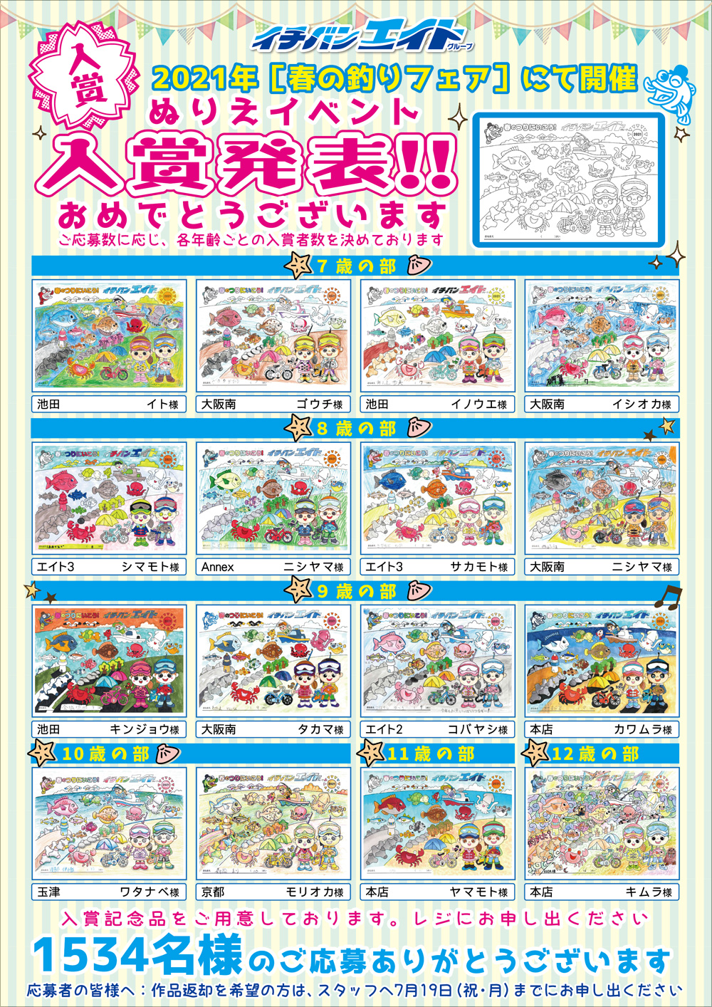 2021 春の釣りフェア ぬりえイベント入賞発表 7~12歳の部